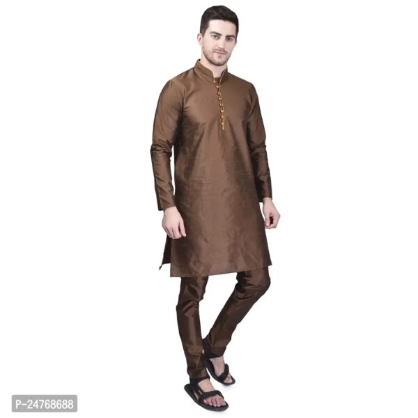 PRINTCULTR Men's Silk Traditional Kurta Pyjama Set | Regular Long Sleeve Solid Kurta | Elastic Waistband Pyjama | (PCDSK4)