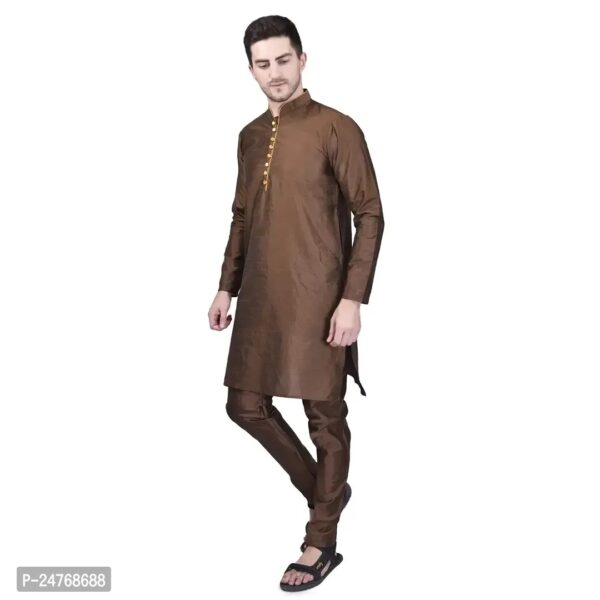 PRINTCULTR Men's Silk Traditional Kurta Pyjama Set | Regular Long Sleeve Solid Kurta | Elastic Waistband Pyjama | (PCDSK4)