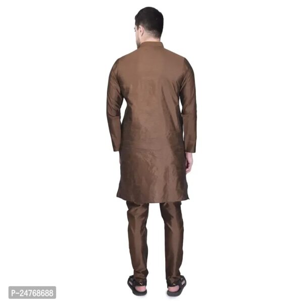 PRINTCULTR Men's Silk Traditional Kurta Pyjama Set | Regular Long Sleeve Solid Kurta | Elastic Waistband Pyjama | (PCDSK4)