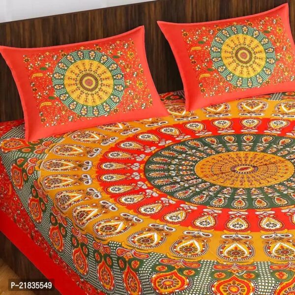 Leo Creation Cotton Double Bedsheet/Bed Cover with 2 Pillow Covers | Floral Print Jaipuri Bedsheets for Double Bed Queen Size