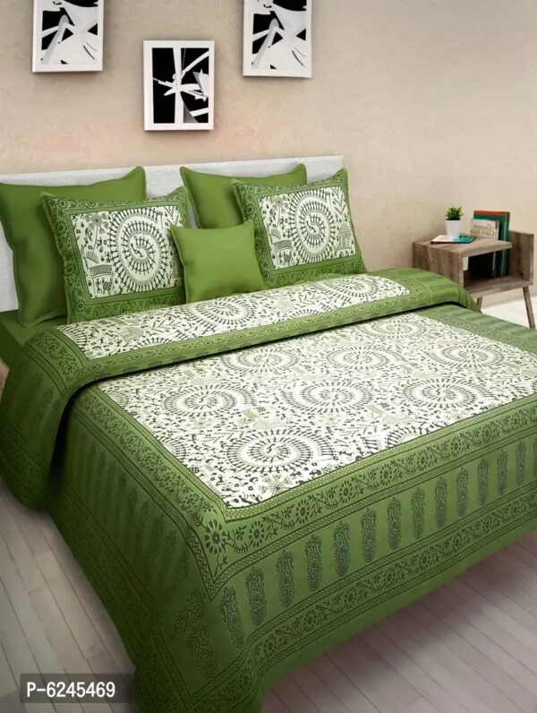 Comfortable Cotton Abstract Queen Size Bedsheet with Two Pillow Covers