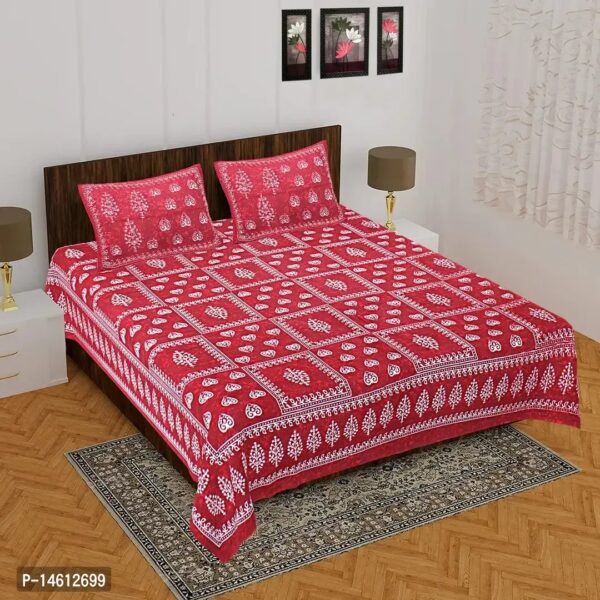 Cotton Double Printed Flat Bedsheet With 2 Pillow Covers