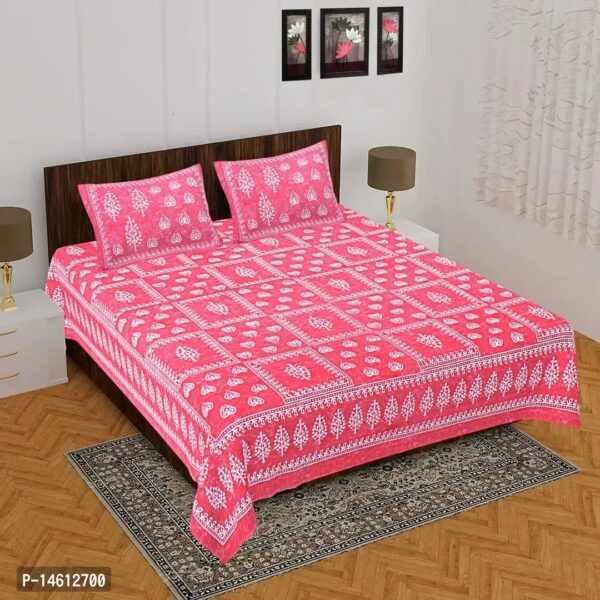 Cotton Double Printed Flat Bedsheet With 2 Pillow Covers