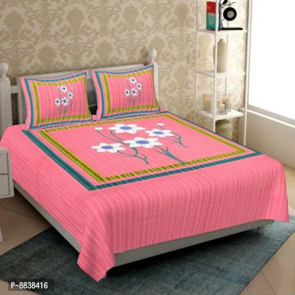 Comfortable Cotton Printed Double Bedsheet with Two Pillow Covers